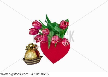 Beautiful Red Tulips Isolated  On White Background