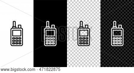 Set Line Walkie Talkie Icon Isolated On Black And White, Transparent Background. Portable Radio Tran