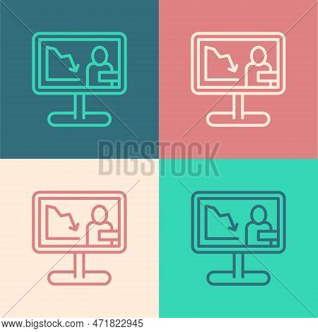 Pop Art Line Global Economic Crisis News Icon Isolated On Color Background. World Finance Crisis. Ve