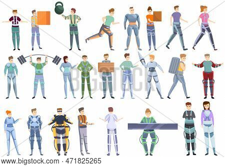 Exoskeleton Icons Set. Cartoon Set Of Exoskeleton Icons For Web Design