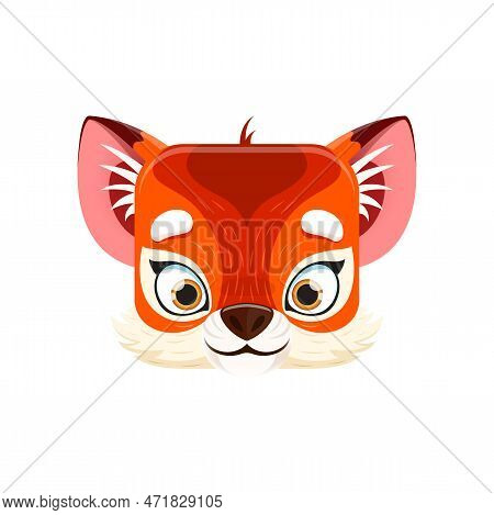 Cartoon Fox Kawaii Square Animal Face. Cute Forest Habitat With Red Fur. Isolated Vector Fox Cub Cha