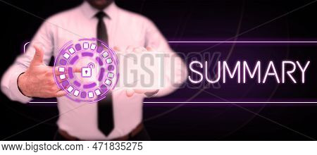 Text Showing Inspiration Summary. Business Showcase Brief Statement Abstract Synopsis Concise Abbrev