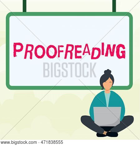 Conceptual Display Proofreading. Business Overview Act Of Reading And Marking Spelling, Grammar And 
