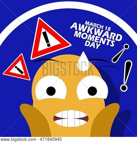 Awkward Looking Face With Exclamation Mark Symbol And Bold Text On Dark Blue Background To Celebrate