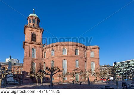 Frankfurt, Germany - February 28, 2023: Scenic Morning View To Church Of St. Paul - German: Paulskir