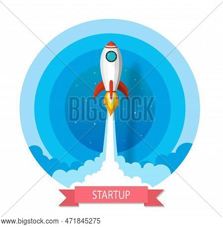 Space Rocket Launch To The Sky In Startup Concept Of Business Or Project. Vector Illustrator Paper A