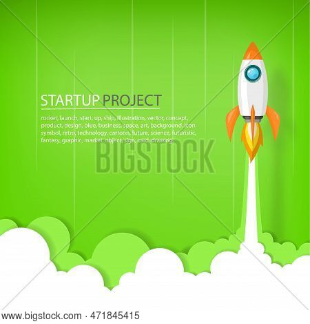 Space Rocket Launch To The Sky In Startup Concept Of Business Or Project. Vector Illustrator Paper A