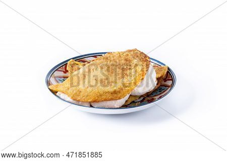 Traditional Venezuelan Beef Cachapa Isolated On White Background