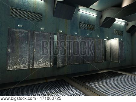3d Rendering Of A Sceince Fiction Spaceship Corridor