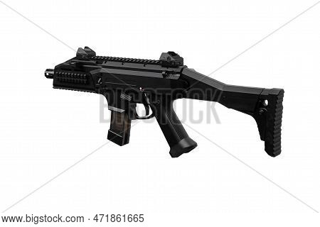 A Modern Automatic Carbine Chambered For 9mm Pistol Caliber. Weapons For The Police, Army And Specia