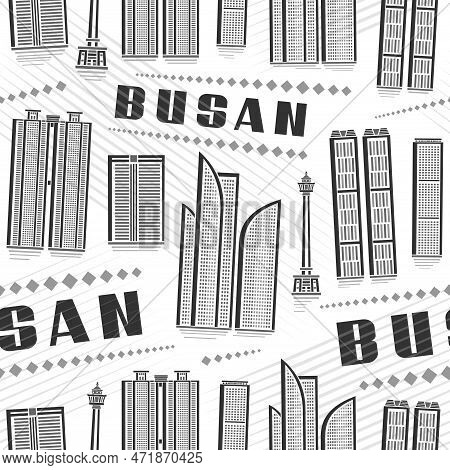 Vector Busan Seamless Pattern, Square Repeating Background With Illustration Of Famous Busan City Sc