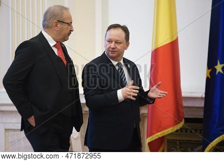 Bucharest, Romania. 2nd Mar, 2023: Vasile Dincu (l), Former Minister Of Defense Of Romania And Ihor 