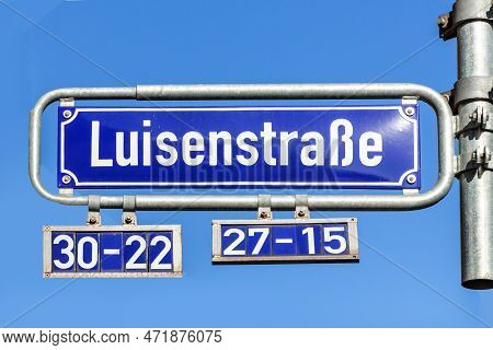 Old Enamel Street Name Sign Luisenstrasse - Engl:  Street Of Louise - In Wiesbaden, Germany.
