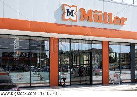 Finestrat, Spain - March 2, 2023: Muller Logo Sign On Storefront. Muller - German Drugstore Chain, T