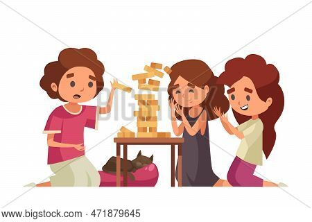 Cartoon Kids Playing Jenga Design Vector Illustration