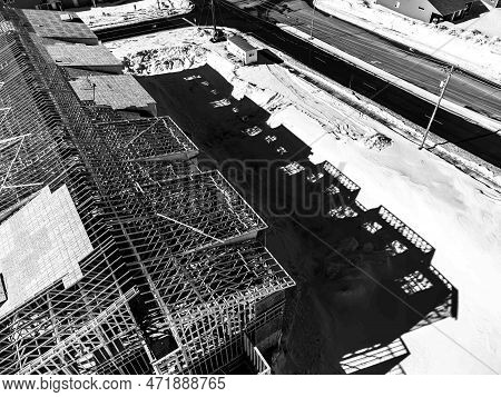 Aerial Drone View Of A Multifamily Apartment Complex Under Construction.