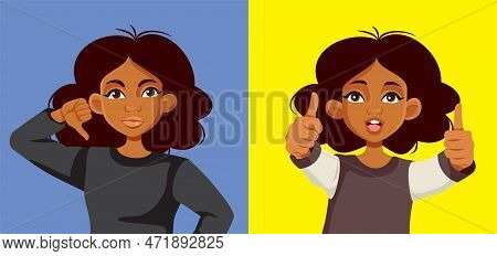 Woman Showing Thumbs Up And Thumbs Down Gesture Vector Cartoon