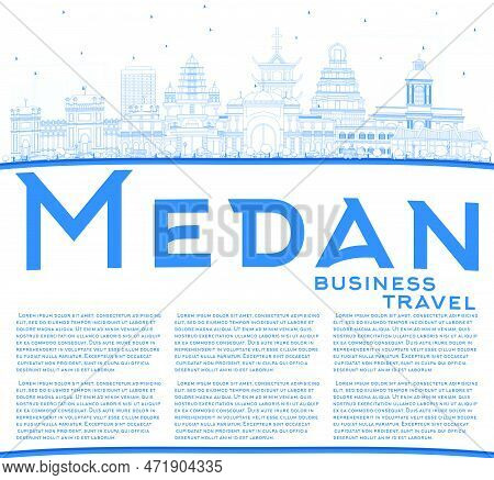 Outline Medan Indonesia City Skyline With Blue Buildings And Copy Space. Vector Illustration. Busine
