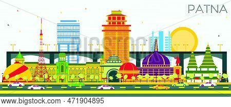 Patna India City Skyline With Color Buildings And Blue Sky. Vector Illustration. Business Travel And