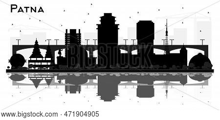 Patna India City Skyline Silhouette With Black Buildings And Reflections Isolated On White Backgroun