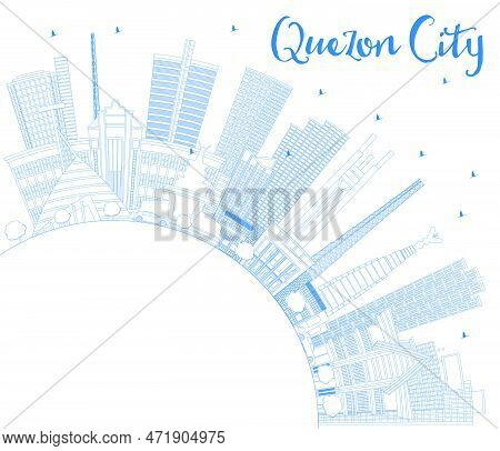 Outline Quezon City Philippines Skyline With Blue Buildings And Copy Space. Vector Illustration. Bus