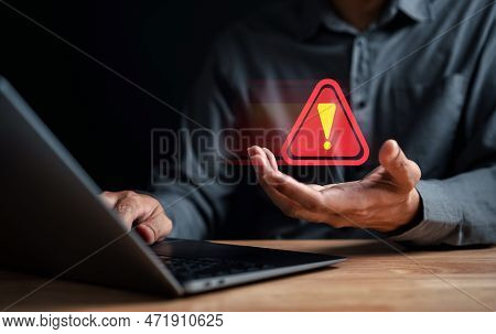 System Warning Caution Sign For Notification Error And Maintenance Concept. Cyber Attack On Computer