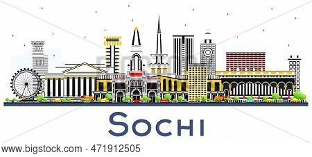 Sochi Russia City Skyline With Color Buildings Isolated On White. Vector Illustration. Business Trav