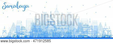Outline Surabaya Skyline With Blue Buildings. Vector Illustration. Business Travel And Tourism Conce