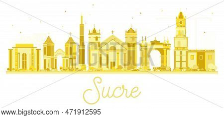 Sucre Bolivia City Skyline Silhouette With Golden Buildings. Vector Illustration. Business Travel An
