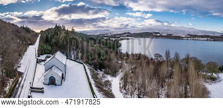Aerial View Of St. Colmcilles Church, Glendowan, Lough Gartan, County Donegal - Ireland