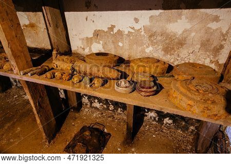 Old Rusty Ammo, Tank Shells, Mines And Grenades, Dug Out After Demining