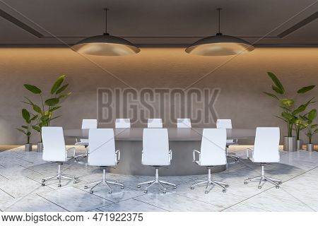 Modern Light Meeting Room Interior With Furniture. Boardroom Concept. 3d Rendering