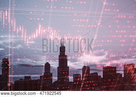 Stock Market Crash And Economy Crisis Concept With Digital Red Glowing Financial Chart Candlestick O