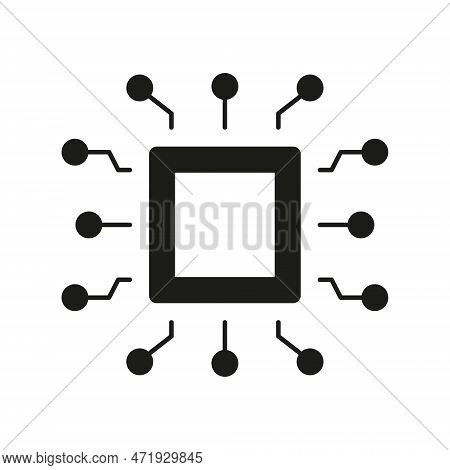 Central Processing Unit Silhouette Icon. Micro Chip Board, Digital Technology, Artificial Intelligen
