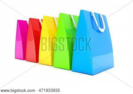 3d Render - Five Colorful Shopping Bags Over White Background.