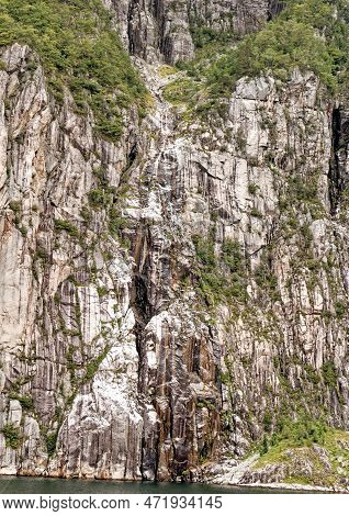 Norway Lysefjord Teast Of Stavanger, Beyond The Hogsfjord. Sheer Rock Walls Rise To Over 3000ft Abov
