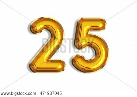 25 Years Old. Gold Balloons, 25th Anniversary Number, Happy Birthday Congratulations. Illustration O