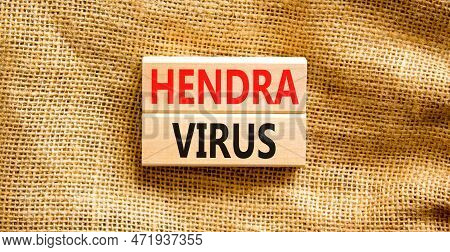 Hendra Virus Symbol. Concept Words Hendra Virus On Wooden Block. Beautiful Canvas Table Canvas Backg