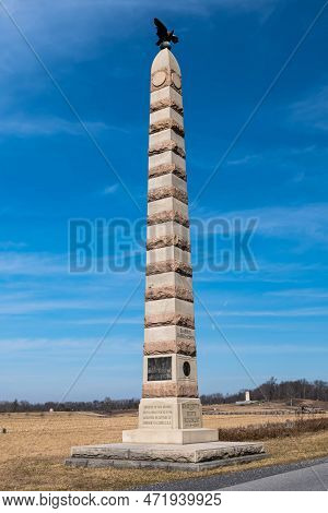 Gettysburg, Pennsylvania, Usa February 8, 2023 The Monument To The 83rd New York Volunteer Infantry 