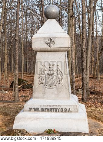 Gettysburg, Pennsylvania, Usa February 8, 2023 The Monument To The Confederate 2nd Maryland Infantry