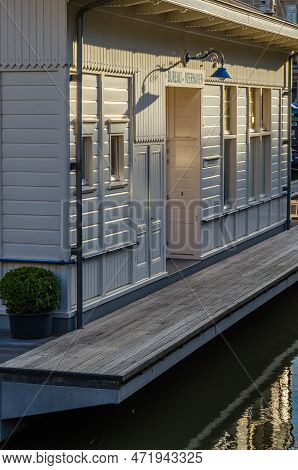 Rotterdam, The Netherlands - August 26, 2013: Facade Of Bureau Veerhaven, A Floating Old Building In
