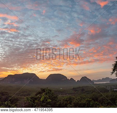 Aerial View Amazing Light Of Nature Cloudscape Sky Above Samed Nang Chee Phang Nga Archipelago. \rhi