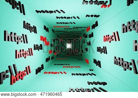 Http Symbol Sign In Cyan Tunnel Background 3d Render. Hypertext Transfer Protocol Secure Web 3
