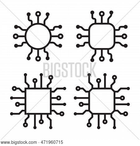 Processor, Chip, Hardware, Soc Icon Set. Outline Computer Component Symbol