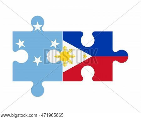 Connected Puzzle Of Flags Of Micronesia And Philippines, Vector