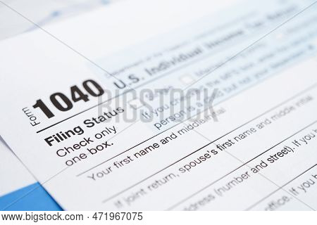 Tax Form 1040 U.s. Individual Income Tax Return, Business Finance Concept.