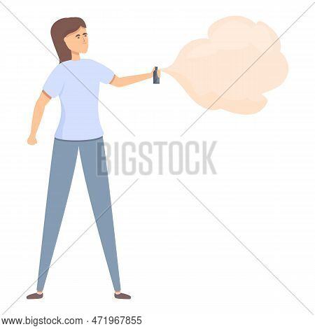Girl Spray Defence Icon Cartoon . Self Pepper. Woman Gas