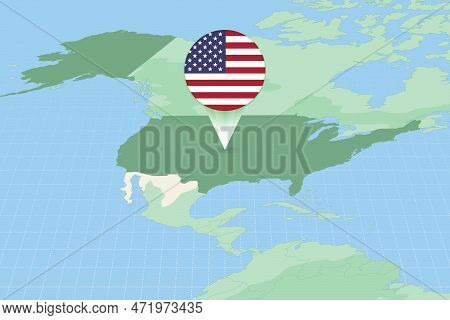 Map Illustration Of Usa With The Flag. Cartographic Illustration Of Usa And Neighboring Countries. V