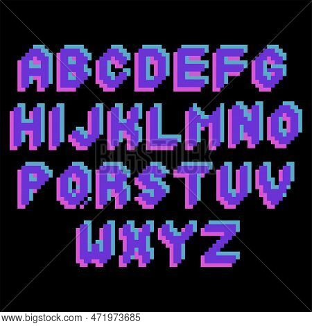 Alphabet Of A Bold Uppercase Letters Drawn In A Pixel Art Style