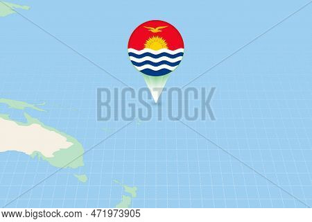 Map Illustration Of Kiribati With The Flag. Cartographic Illustration Of Kiribati And Neighboring Co